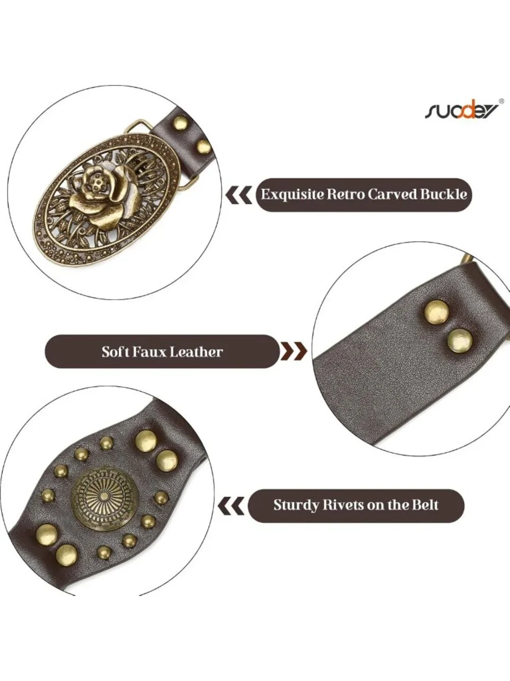 Vintage Western Leather Belt for Women | Studded Rivets Cowgirl Style for Jeans